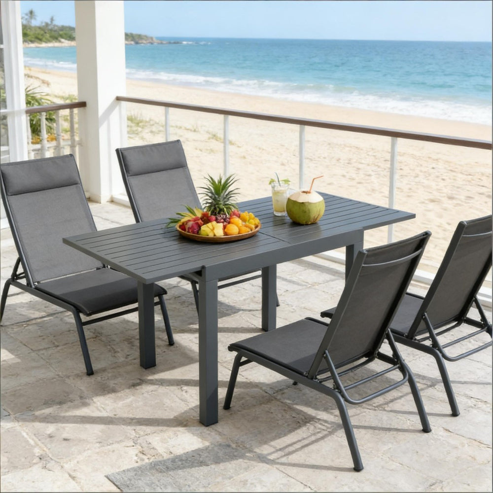 English Elm Outdoor Expandable Aluminum Dining Table Seats Six with Slatted Patio Design T3971P491126