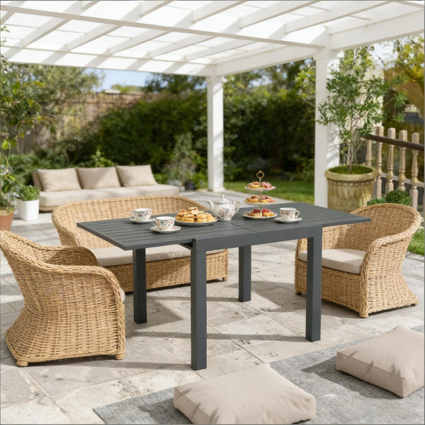 English Elm Outdoor Expandable Aluminum Dining Table Seats Six with Slatted Patio Design T3971P491126