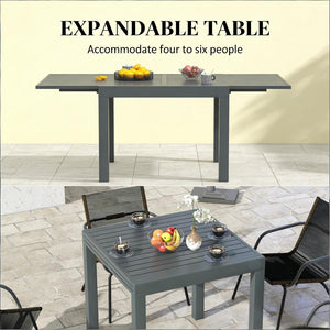 English Elm Outdoor Expandable Aluminum Dining Table Seats Six with Slatted Patio Design T3971P491126