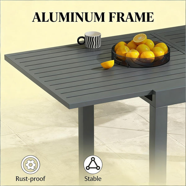 English Elm Outdoor Expandable Aluminum Dining Table Seats Six with Slatted Patio Design T3971P491126