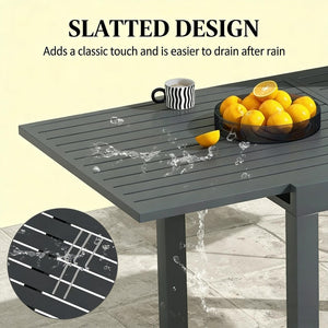 English Elm Outdoor Expandable Aluminum Dining Table Seats Six with Slatted Patio Design T3971P491126