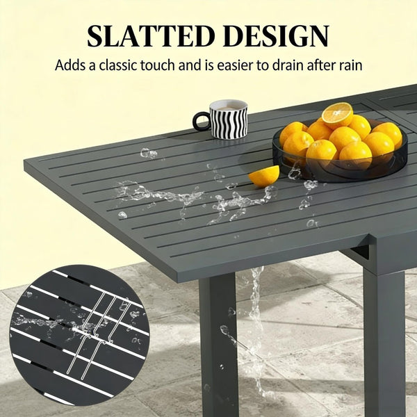 English Elm Outdoor Expandable Aluminum Dining Table Seats Six with Slatted Patio Design T3971P491126