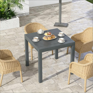 English Elm Outdoor Expandable Aluminum Dining Table Seats Six with Slatted Patio Design T3971P491126