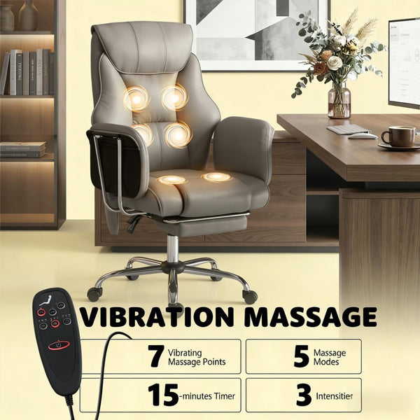 English Elm Sodt Ergonomic Executive Chair with Massage Pu Leather High Back and Footrest T3971P492033