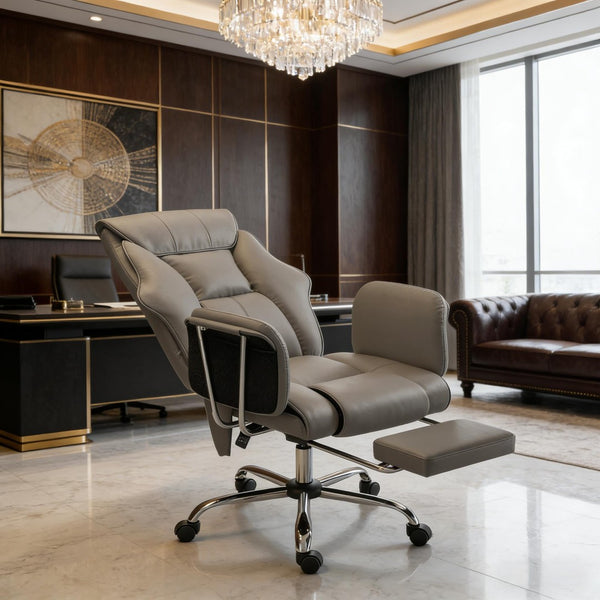 English Elm Sodt Ergonomic Executive Chair with Massage Pu Leather High Back and Footrest T3971P492033