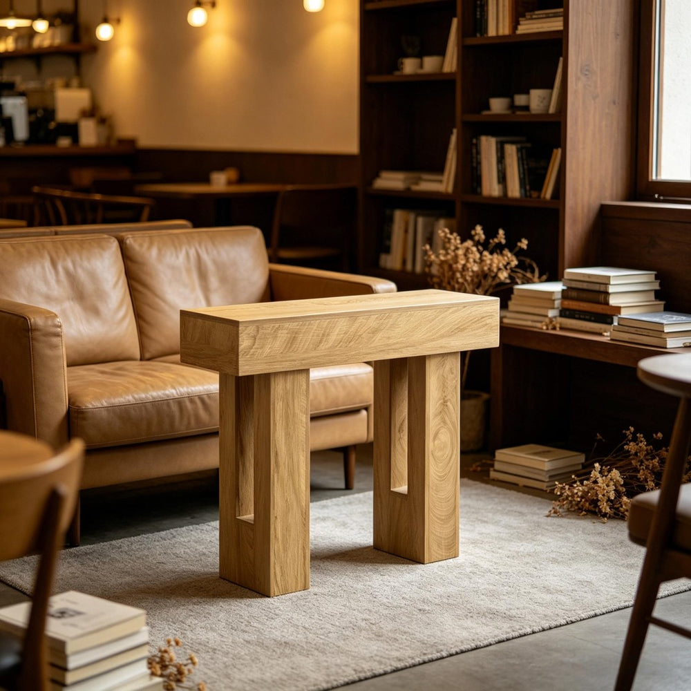 English Elm Narrow Farmhouse Console Table Slim Oak Finish Sofa or Entryway Accent with Lower Shelf T3971P500034