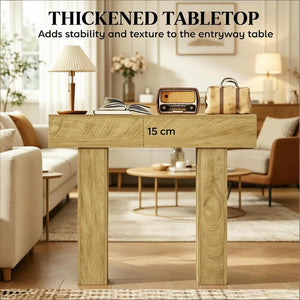 English Elm Narrow Farmhouse Console Table Slim Oak Finish Sofa or Entryway Accent with Lower Shelf T3971P500034