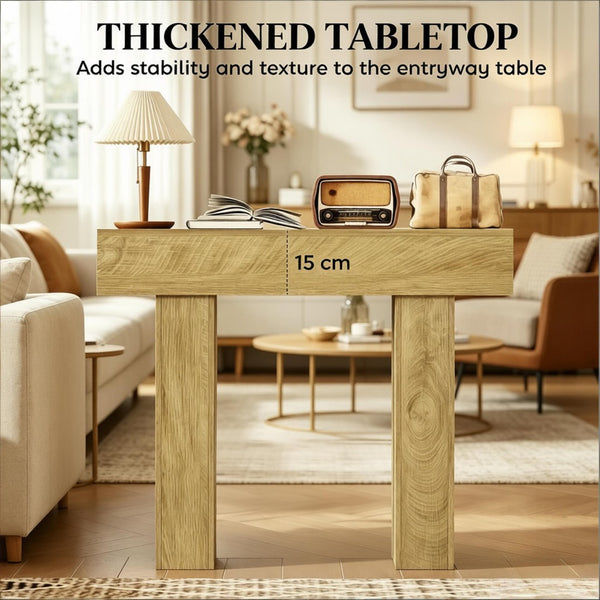 English Elm Narrow Farmhouse Console Table Slim Oak Finish Sofa or Entryway Accent with Lower Shelf T3971P500034