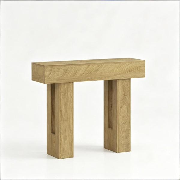 English Elm Narrow Farmhouse Console Table Slim Oak Finish Sofa or Entryway Accent with Lower Shelf T3971P500034