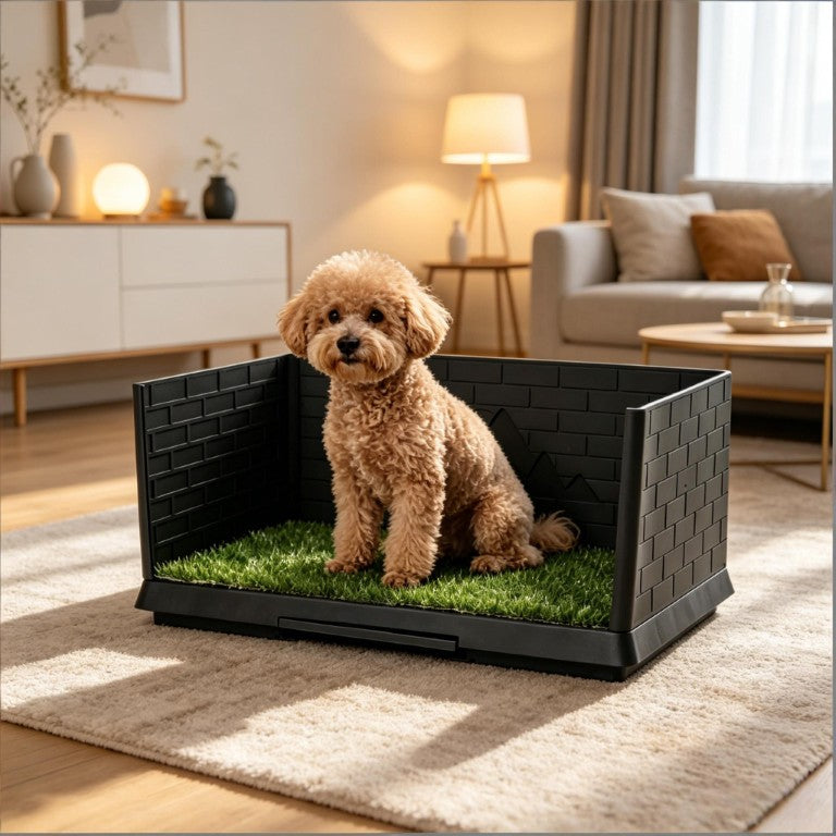 English Elm Pee Pad Indoor Dog Toilet with Semi Enclosed Walls Artificial Turf and Drainage Tray T3971P500336