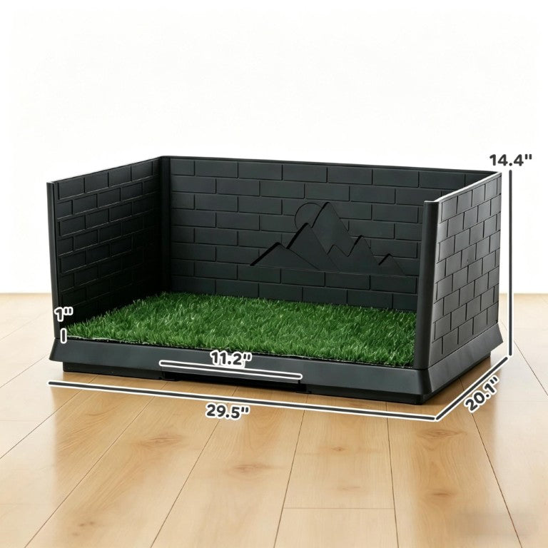 English Elm Pee Pad Indoor Dog Toilet with Semi Enclosed Walls Artificial Turf and Drainage Tray T3971P500336