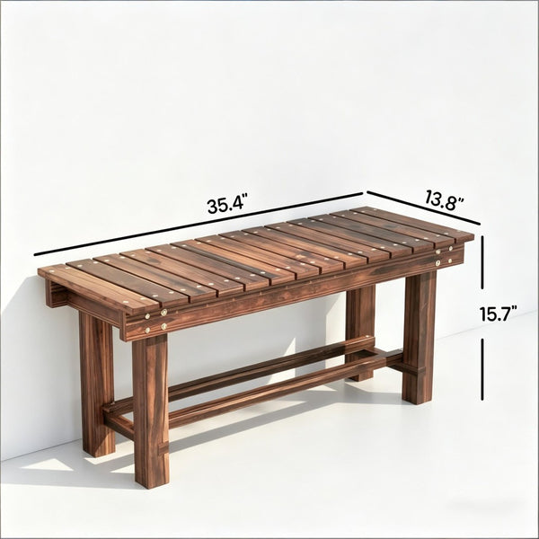 English Elm Modern Carbonized Fir Wood Outdoor Bench Slatted Two-person Patio Garden Seat T3971P500527