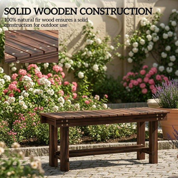 English Elm Modern Carbonized Fir Wood Outdoor Bench Slatted Two-person Patio Garden Seat T3971P500527