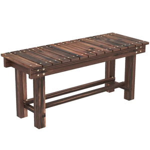 English Elm Modern Carbonized Fir Wood Outdoor Bench Slatted Two-person Patio Garden Seat T3971P500527