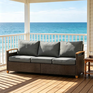 English Elm Comfort Outdoor PE Wicker Three Seat Sofa with Deep Cushions for Patio Living T3971P502089