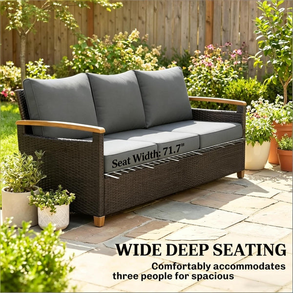 English Elm Comfort Outdoor PE Wicker Three Seat Sofa with Deep Cushions for Patio Living T3971P502089