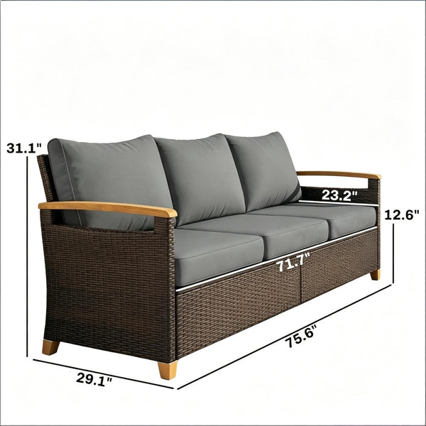 English Elm Comfort Outdoor PE Wicker Three Seat Sofa with Deep Cushions for Patio Living T3971P502089