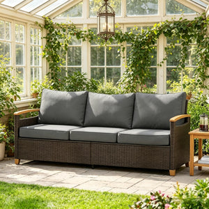 English Elm Comfort Outdoor PE Wicker Three Seat Sofa with Deep Cushions for Patio Living T3971P502089