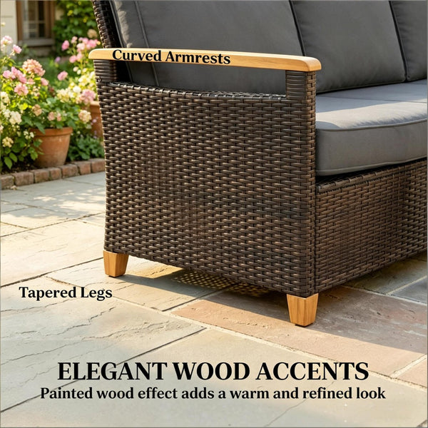 English Elm Comfort Outdoor PE Wicker Three Seat Sofa with Deep Cushions for Patio Living T3971P502089