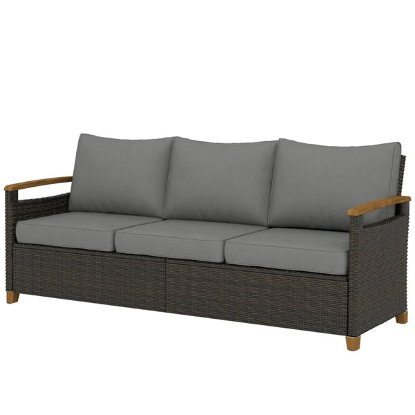 English Elm Comfort Outdoor PE Wicker Three Seat Sofa with Deep Cushions for Patio Living T3971P502089