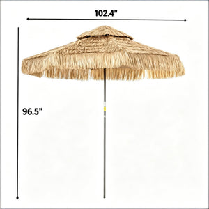English Elm Straw Tassel Patio Umbrella Double Tier Vented Canopy Resort Style Outdoor Shade T3971P502180