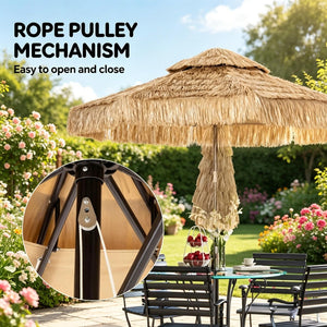 English Elm Straw Tassel Patio Umbrella Double Tier Vented Canopy Resort Style Outdoor Shade T3971P502180