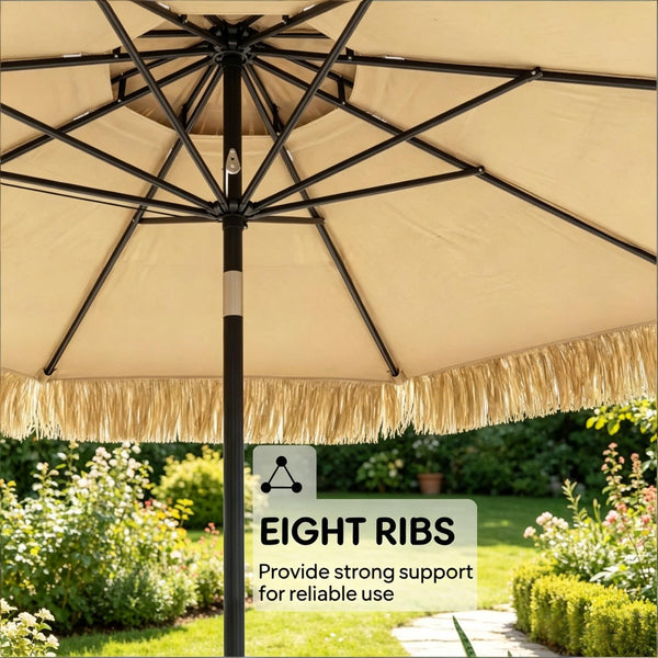 English Elm Straw Tassel Patio Umbrella Double Tier Vented Canopy Resort Style Outdoor Shade T3971P502180