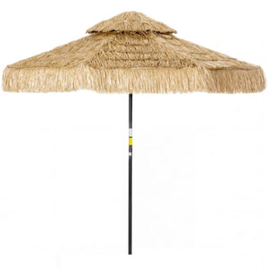 English Elm Straw Tassel Patio Umbrella Double Tier Vented Canopy Resort Style Outdoor Shade T3971P502180