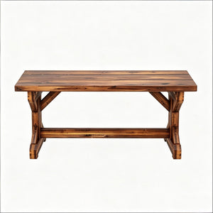 English Elm Backless Carbonized Fir Wood Patio Bench X Base Farmhouse Outdoor Seat for Two T3971P502333