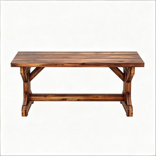 English Elm Backless Carbonized Fir Wood Patio Bench X Base Farmhouse Outdoor Seat for Two T3971P502333