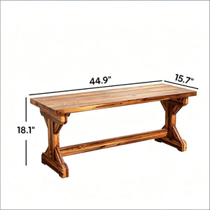 English Elm Backless Carbonized Fir Wood Patio Bench X Base Farmhouse Outdoor Seat for Two T3971P502333