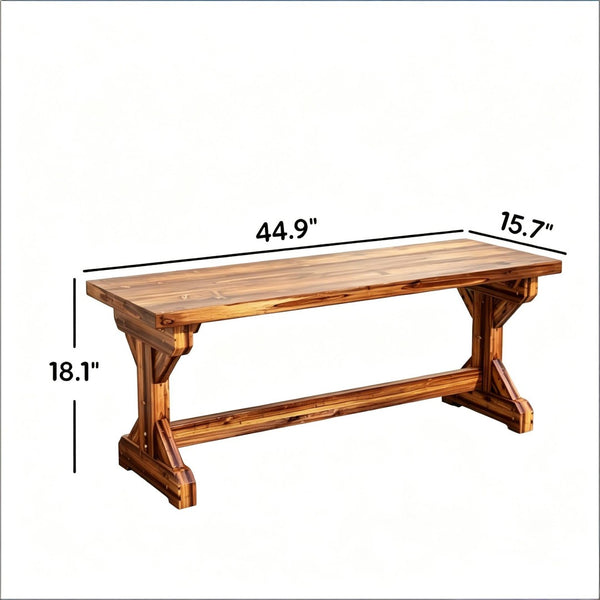 English Elm Backless Carbonized Fir Wood Patio Bench X Base Farmhouse Outdoor Seat for Two T3971P502333
