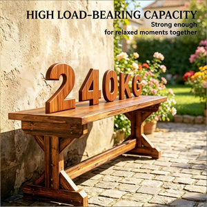 English Elm Backless Carbonized Fir Wood Patio Bench X Base Farmhouse Outdoor Seat for Two T3971P502333