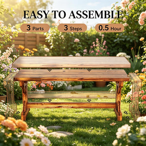 English Elm Backless Carbonized Fir Wood Patio Bench X Base Farmhouse Outdoor Seat for Two T3971P502333