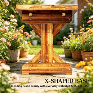 English Elm Backless Carbonized Fir Wood Patio Bench X Base Farmhouse Outdoor Seat for Two T3971P502333