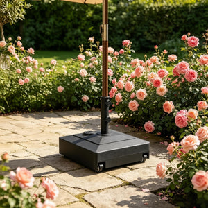 English Elm Fillable Outdoor Umbrella Stand with Wheels Heavy Duty Hdpe Patio Base 134 Lb T3971P502369