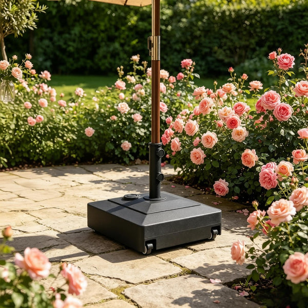 English Elm Fillable Outdoor Umbrella Stand with Wheels Heavy Duty Hdpe Patio Base 134 Lb T3971P502369