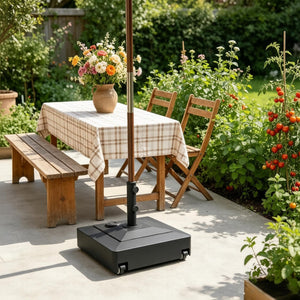 English Elm Fillable Outdoor Umbrella Stand with Wheels Heavy Duty Hdpe Patio Base 134 Lb T3971P502369