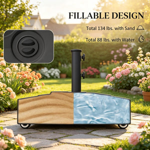 English Elm Fillable Outdoor Umbrella Stand with Wheels Heavy Duty Hdpe Patio Base 134 Lb T3971P502369