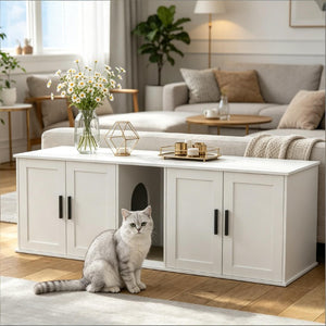 English Elm Multifunctional Hidden Litter Box Cabinet MDF Console TV Stand for Two Cats T3971P504035