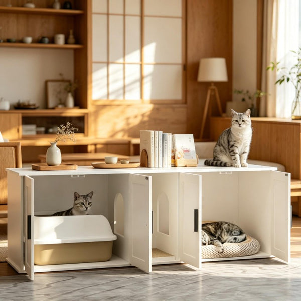 English Elm Multifunctional Hidden Litter Box Cabinet MDF Console TV Stand for Two Cats T3971P504035