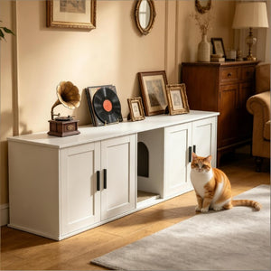 English Elm Multifunctional Hidden Litter Box Cabinet MDF Console TV Stand for Two Cats T3971P504035