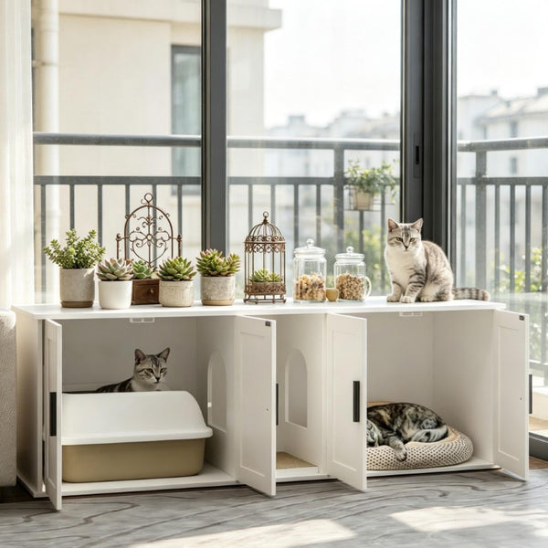 English Elm Multifunctional Hidden Litter Box Cabinet MDF Console TV Stand for Two Cats T3971P504035