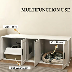 English Elm Multifunctional Hidden Litter Box Cabinet MDF Console TV Stand for Two Cats T3971P504035