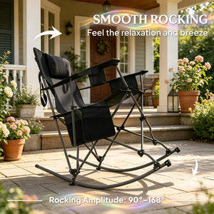 English Elm Set of 2 Folding Rocking Camp Chairs with Steel Frame Mesh Back and Padded Headrest T3971P505803