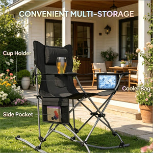 English Elm Set of 2 Folding Rocking Camp Chairs with Steel Frame Mesh Back and Padded Headrest T3971P505803