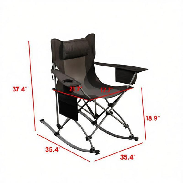 English Elm Set of 2 Folding Rocking Camp Chairs with Steel Frame Mesh Back and Padded Headrest T3971P505803