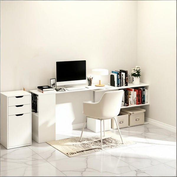 English Elm L-shaped Rotating Corner Computer Desk Engineered Wood Home Office Storage Cubbies T3971P507973