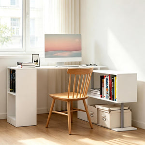 English Elm L-shaped Rotating Corner Computer Desk Engineered Wood Home Office Storage Cubbies T3971P507973