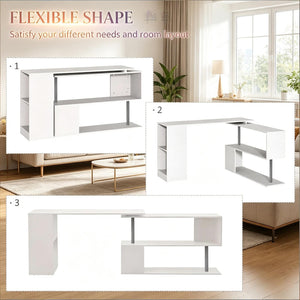 English Elm L-shaped Rotating Corner Computer Desk Engineered Wood Home Office Storage Cubbies T3971P507973
